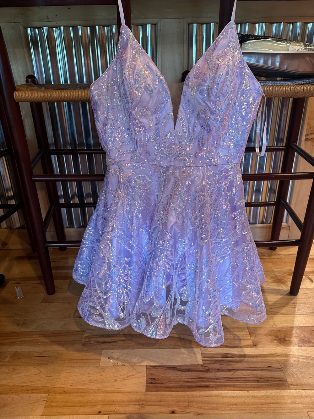 Christina Wu Lavender Sequin V-Neck Mini Dress